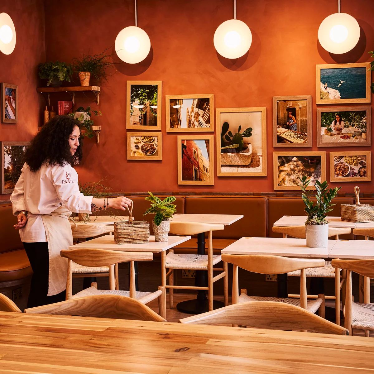 Framed food prints in a Pasta Evangelists restaurant